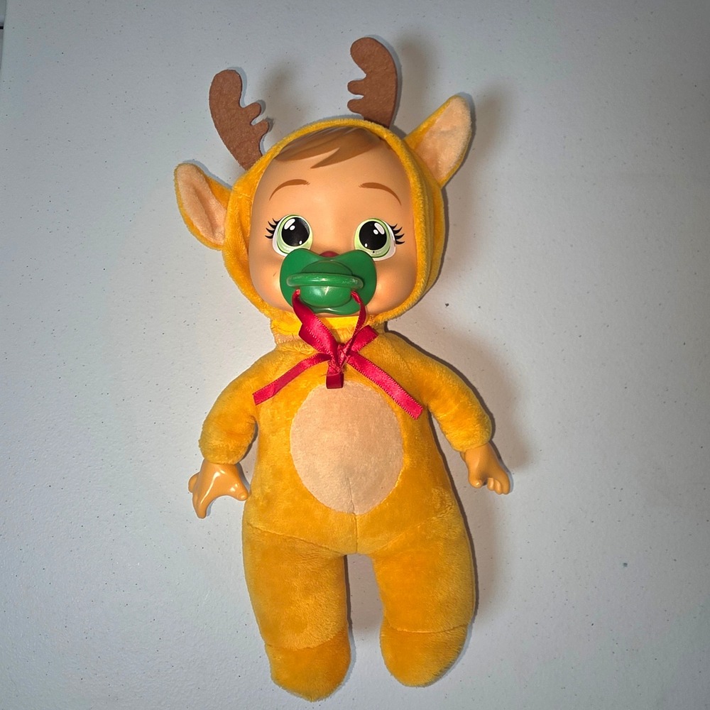 Cry Babies Tiny‎ Cuddles Reindeer Doll Yellow Deer Plush Christmas Toy Pacifier